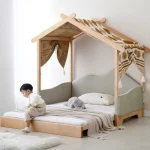 House Bed for Kids, Wood Floor Bed Frame with Roof - Popsicle Bed