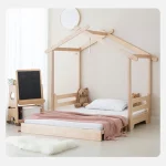 House Bed for Kids, Wood Floor Bed Frame with Roof - Popsicle Bed