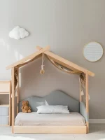 House Bed for Kids, Wood Floor Bed Frame with Roof - Popsicle Bed