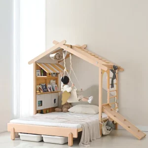 House Bed for Kids, Wood Floor Bed Frame with Roof - Popsicle Bed